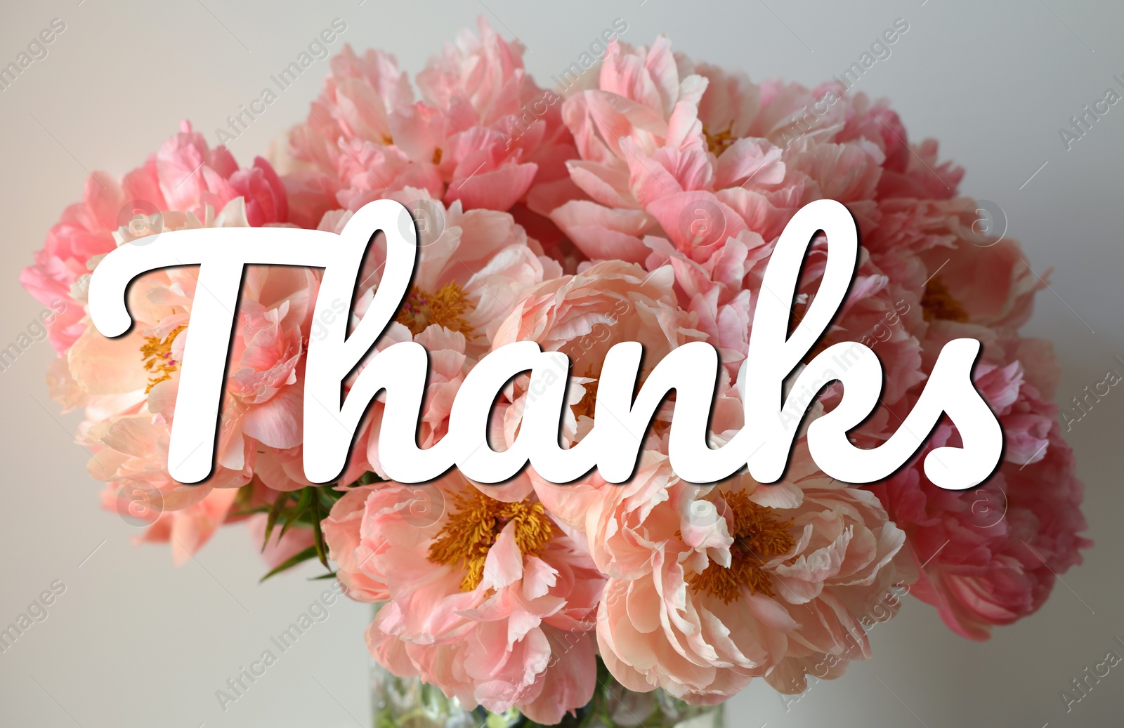 Image of Thank You card design with peony flowers in vase