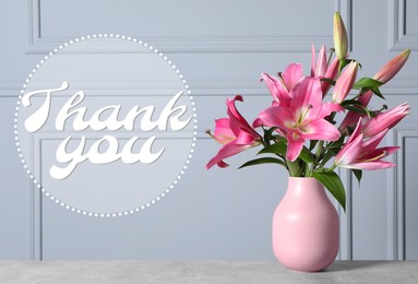 Image of Thank You card design with lily flowers in vase on table