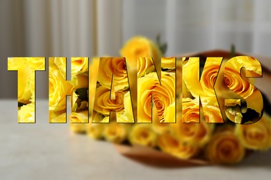 Image of Thank You card design with yellow roses on table