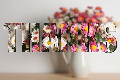 Image of Thank You card design with bouquet flowers in vase on table