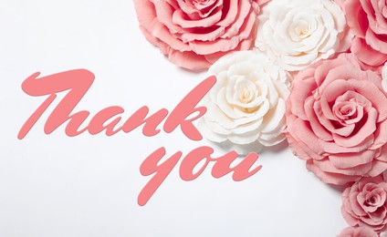 Image of Thank You card design with paper roses on white background