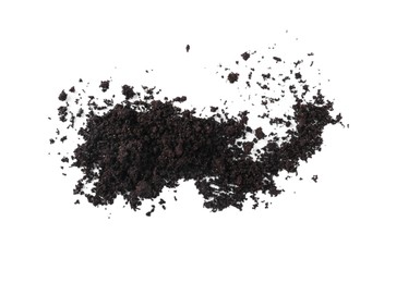 Photo of Pile of fresh soil isolated on white, top view