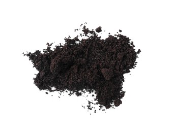 Photo of Pile of fresh soil isolated on white, top view