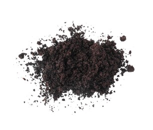 Photo of Pile of fresh soil isolated on white, top view