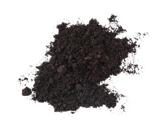Photo of Pile of fresh soil isolated on white, top view