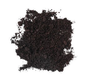 Photo of Pile of fresh soil isolated on white, top view
