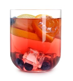 Photo of Fruity punch in glass isolated on white