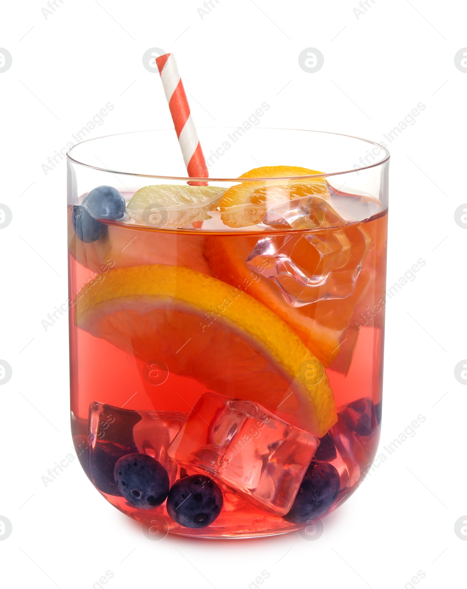 Fruity punch in glass isolated on white Photo of Fruity punch in glass isolated on white