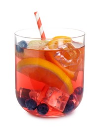 Photo of Fruity punch in glass isolated on white