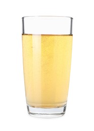 Photo of Tasty apple cider in glass isolated on white