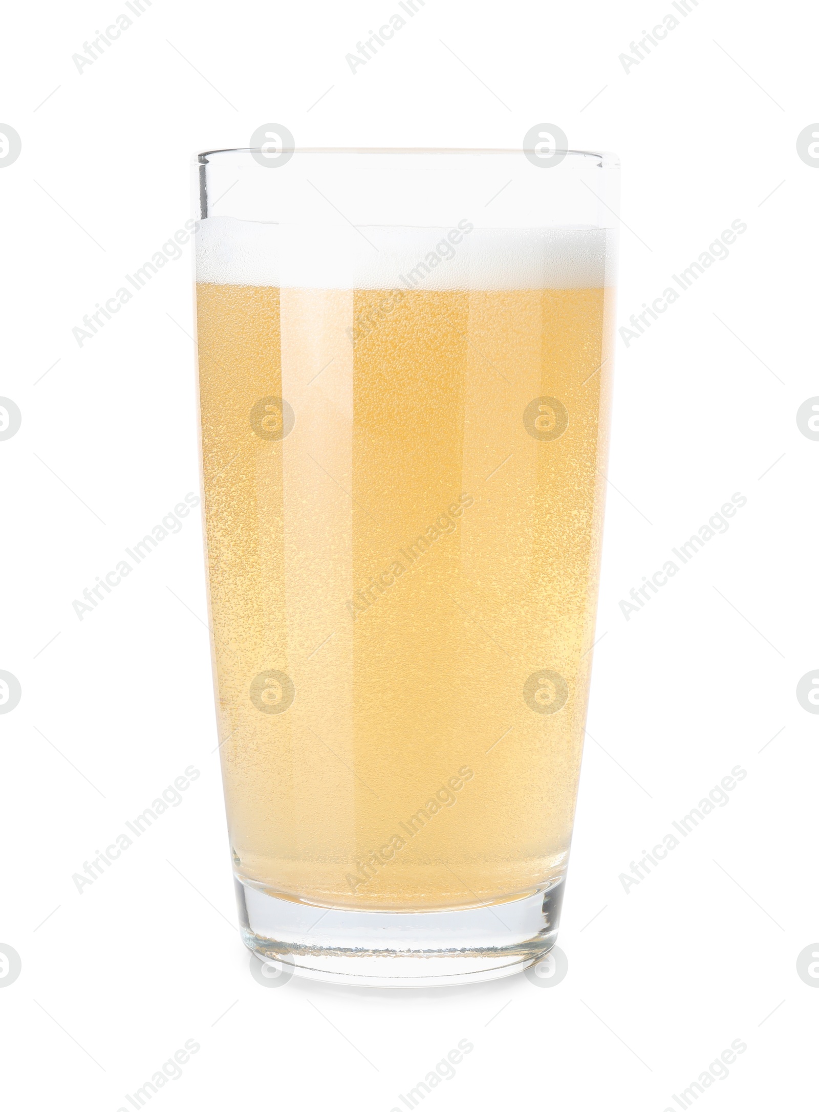 Photo of Tasty cider in glass isolated on white