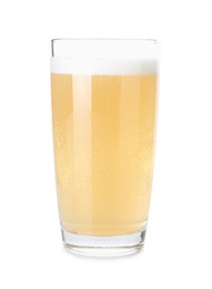 Photo of Tasty cider in glass isolated on white