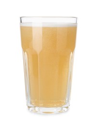 Photo of Tasty cider in glass isolated on white