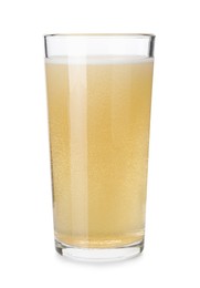Photo of Tasty cider in glass isolated on white