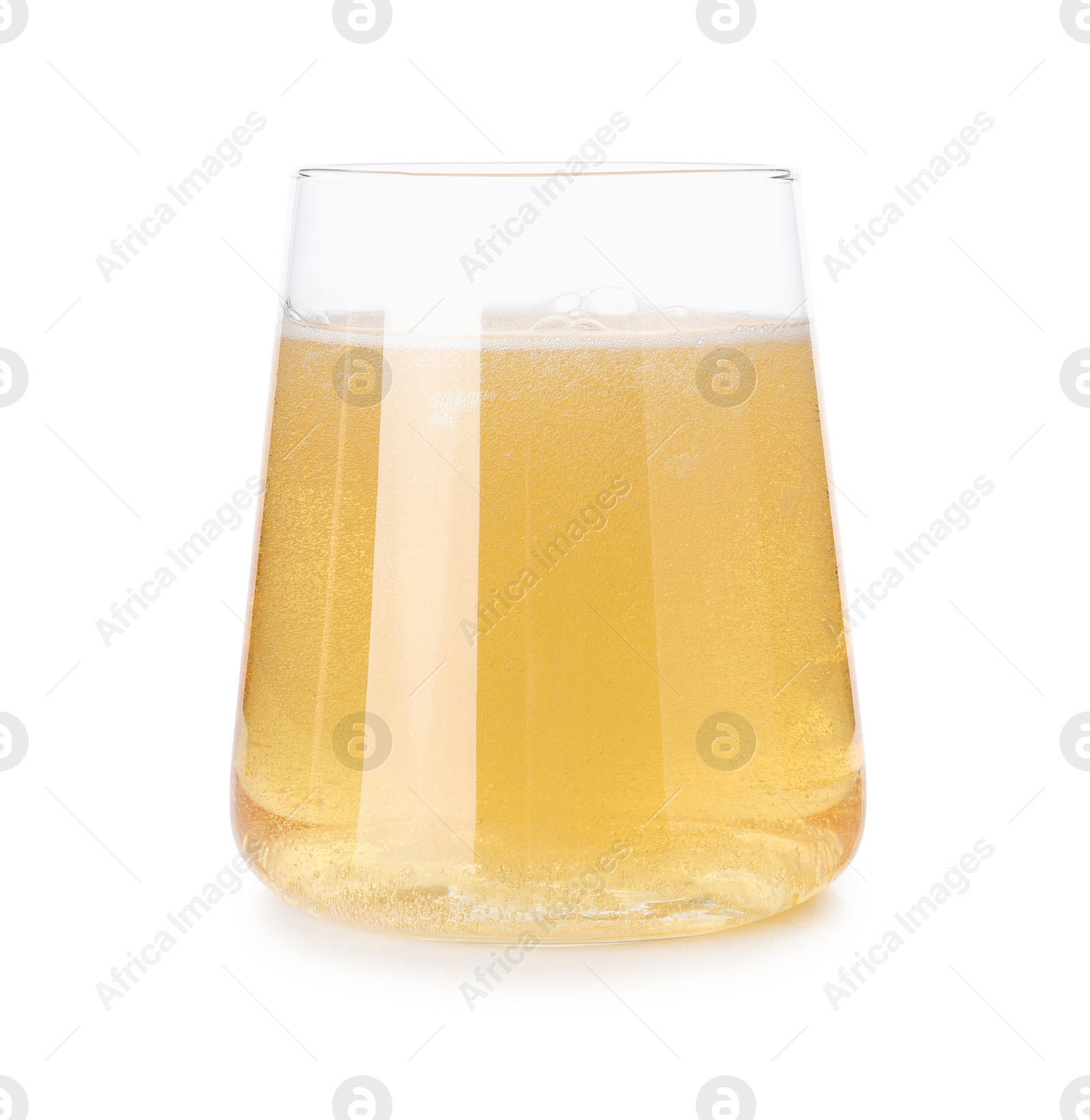 Photo of Tasty cider in glass isolated on white