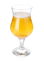 Photo of Tasty cider in glass isolated on white