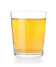 Photo of Tasty cider in glass isolated on white