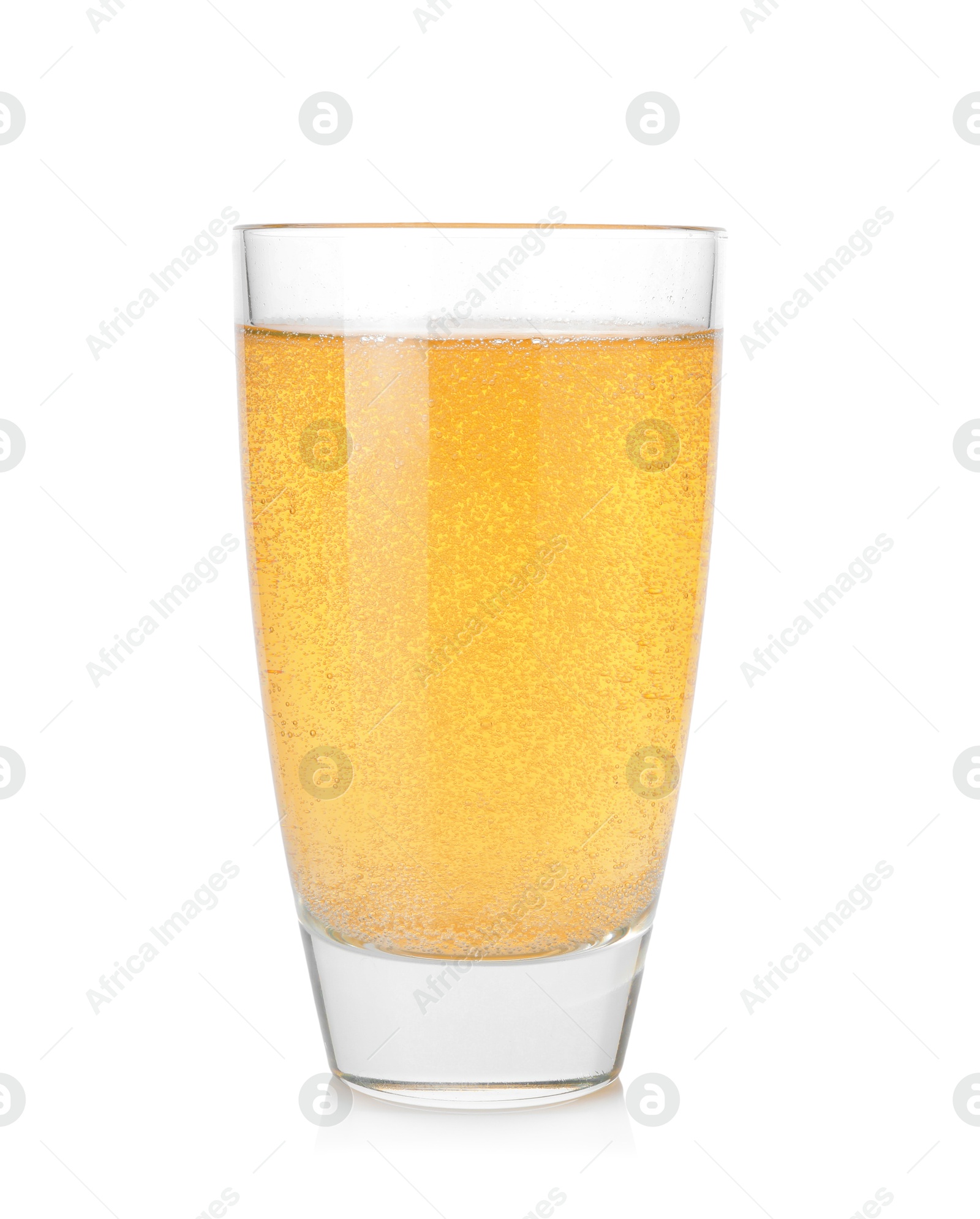 Photo of Tasty cider in glass isolated on white