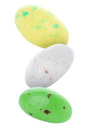 Image of Sweet jelly beans falling against white background