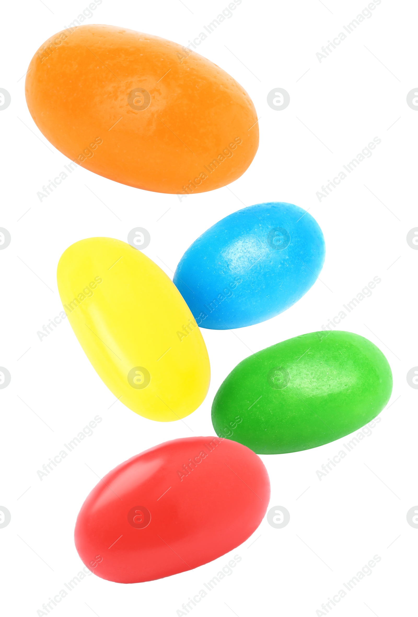 Sweet jelly beans falling against white background Image of Sweet jelly beans falling against white background
