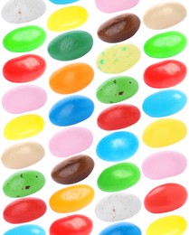 Image of Pattern of sweet jelly beans on white background