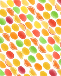 Image of Pattern of sweet jelly candies on white background