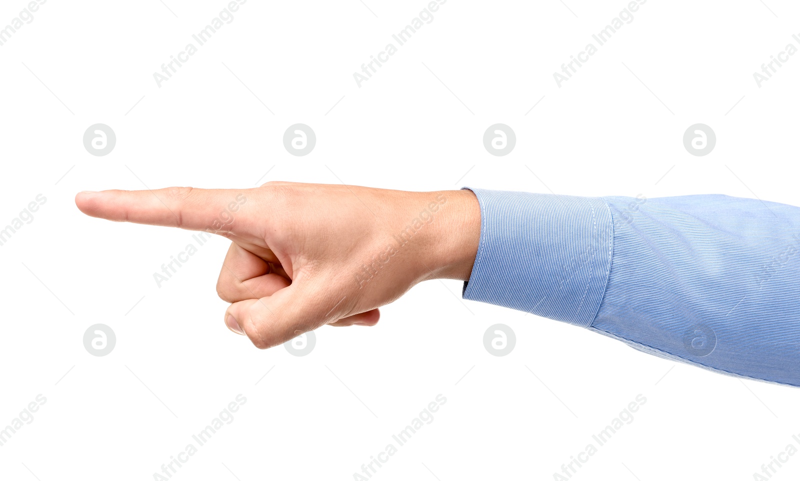 Photo of Man touching something on white background, closeup