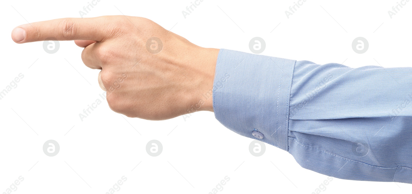 Photo of Man touching something on white background, closeup