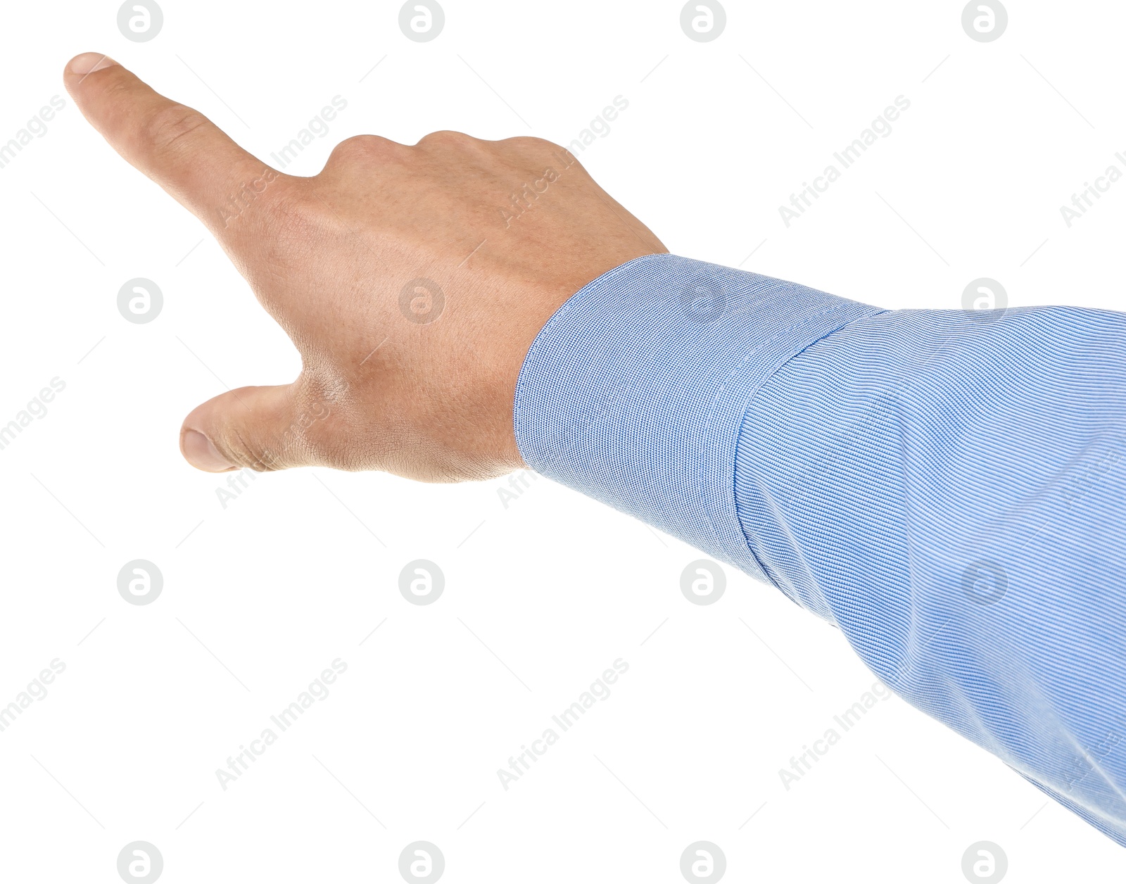 Photo of Man touching something on white background, closeup