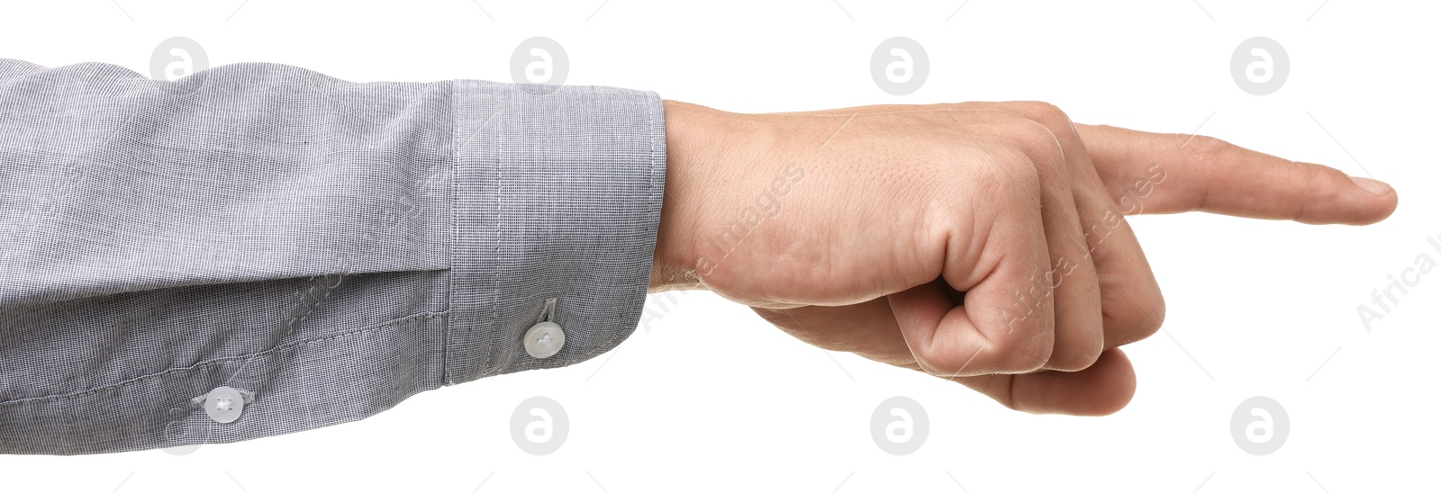 Photo of Man touching something on white background, closeup