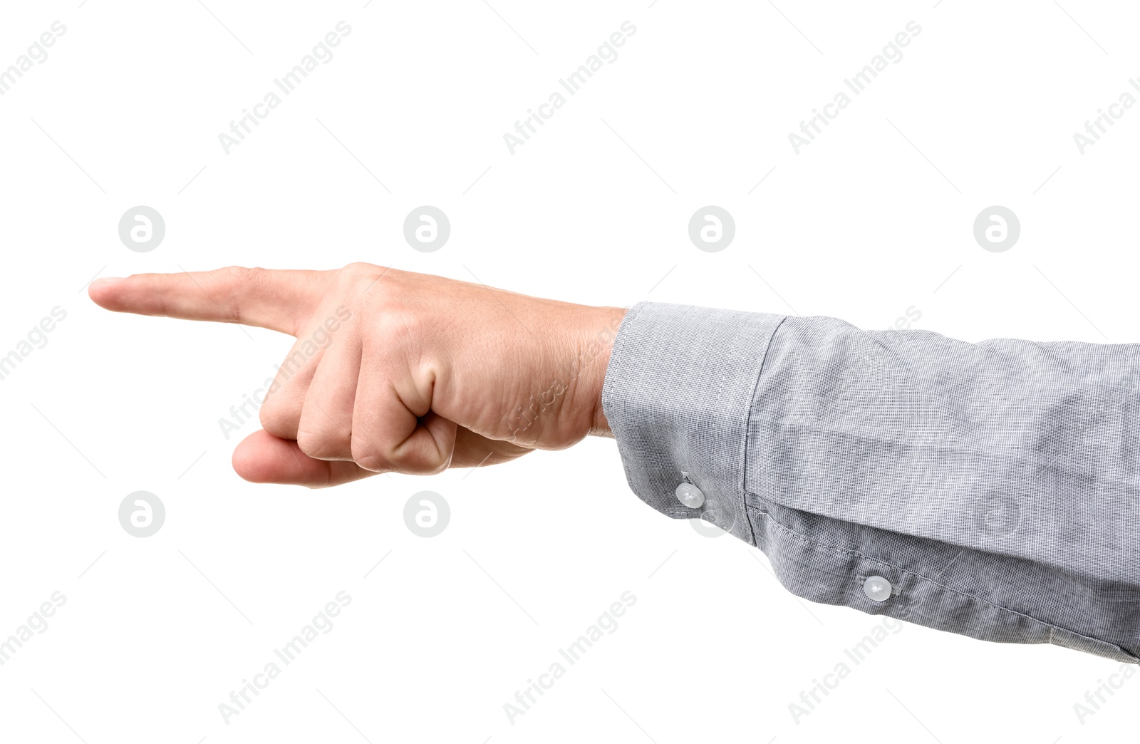 Man touching something on white background, closeup Photo of Man touching something on white background, closeup