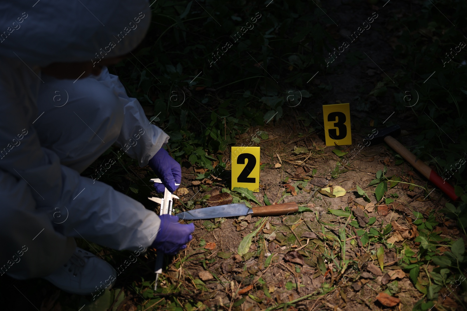 Photo of Forensic expert working at crime scene outdoors
