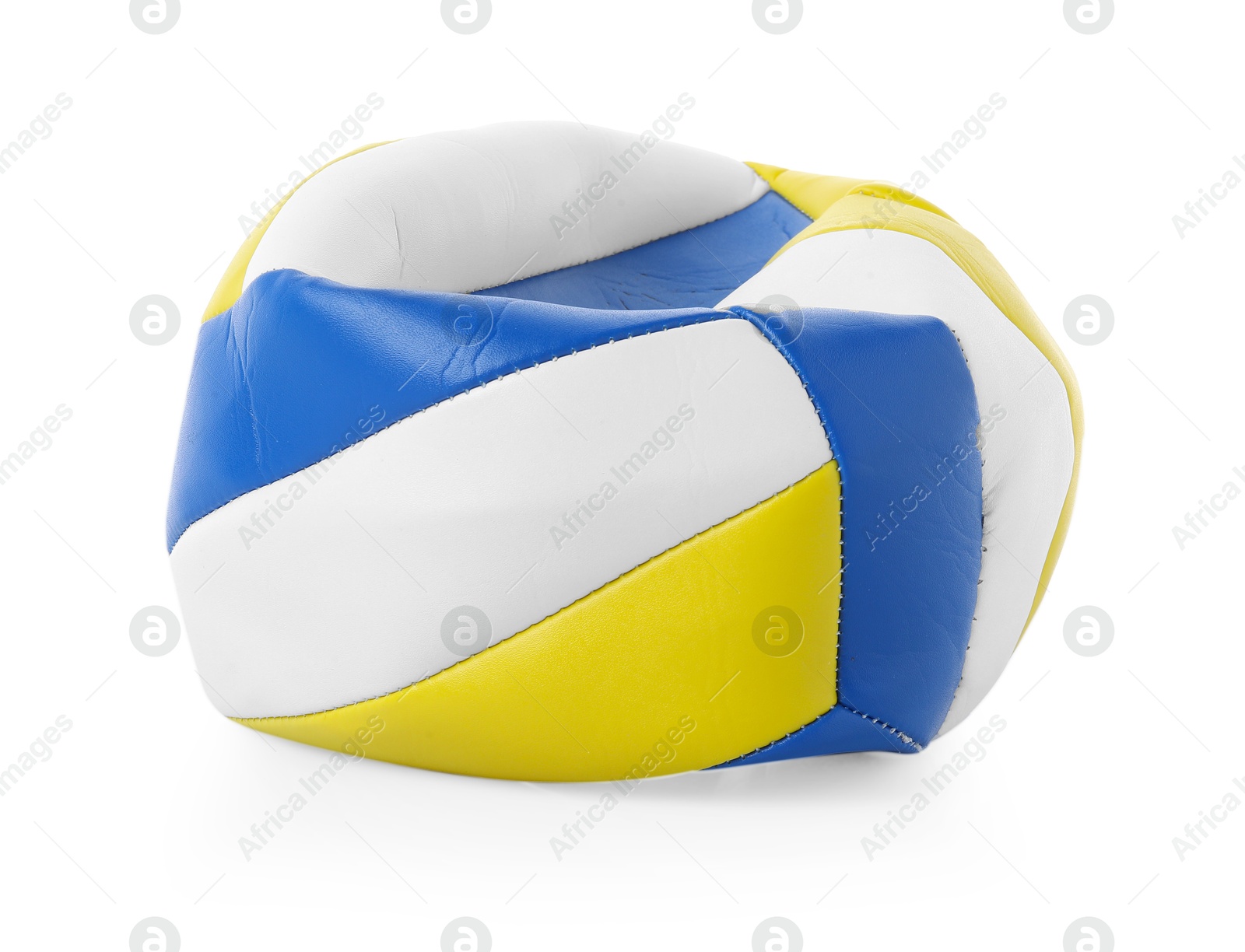 Photo of One deflated volleyball ball isolated on white