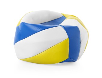 Photo of One deflated volleyball ball isolated on white