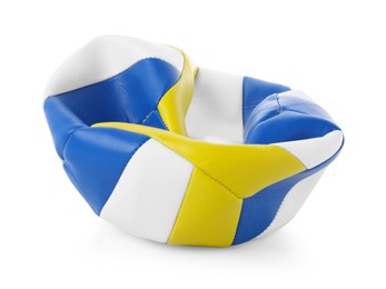 Photo of One deflated volleyball ball isolated on white