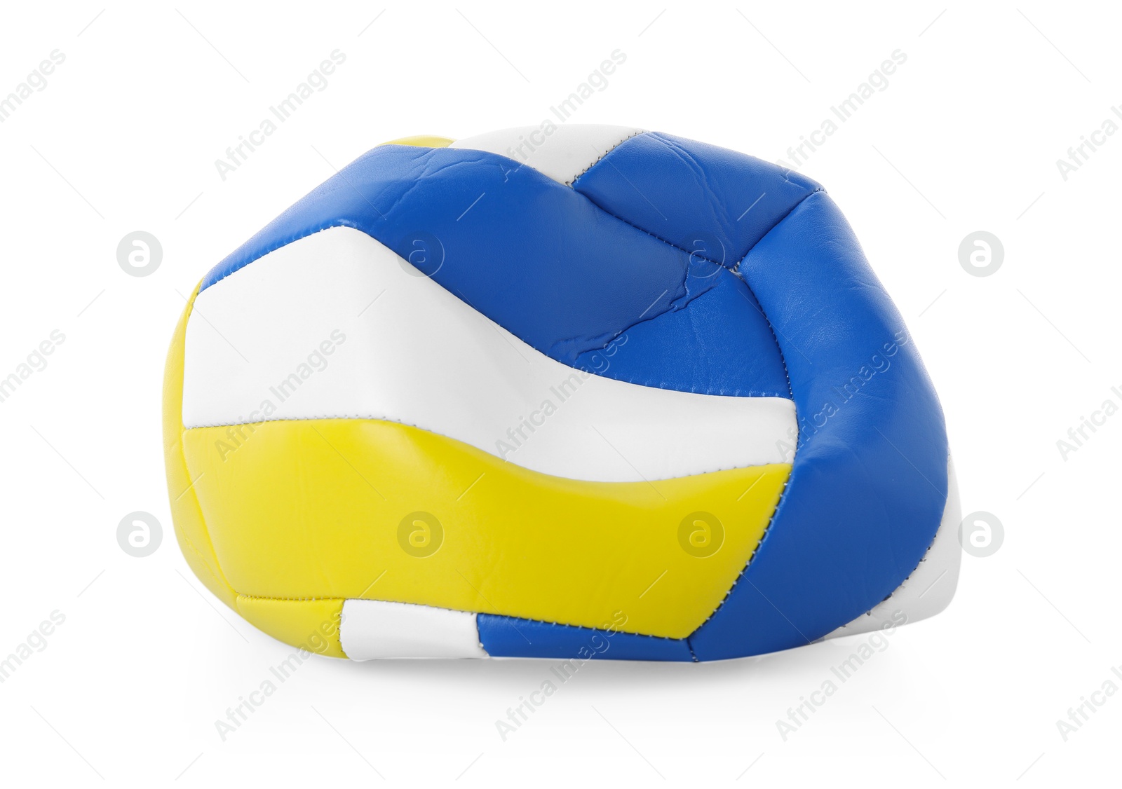 Photo of One deflated volleyball ball isolated on white