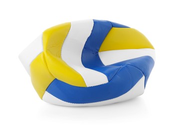 Photo of One deflated volleyball ball isolated on white