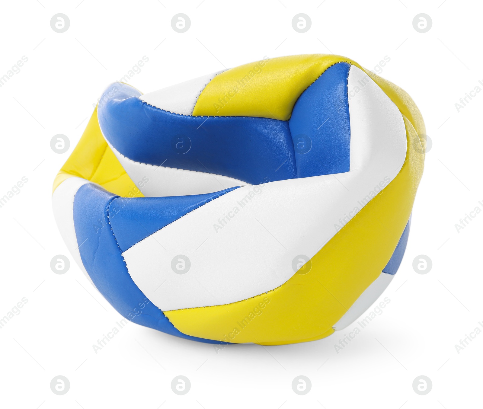 Photo of One deflated volleyball ball isolated on white