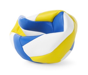 Photo of One deflated volleyball ball isolated on white