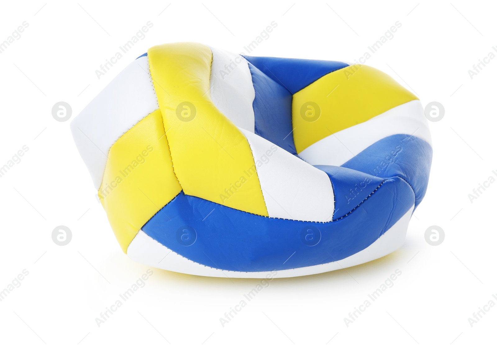 Photo of One deflated volleyball ball isolated on white