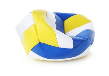 Photo of One deflated volleyball ball isolated on white
