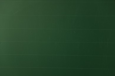 Photo of Blank green chalkboard as background, closeup view