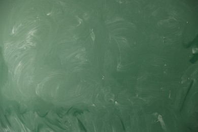 Photo of Blank green chalkboard as background, closeup view
