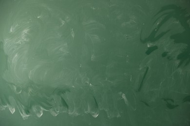 Photo of Blank green chalkboard as background, closeup view
