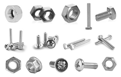 Image of Metal nuts, bolts and screws isolated on white, set