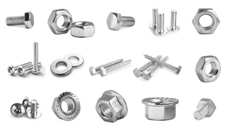 Image of Metal nuts, bolts and screws isolated on white, set