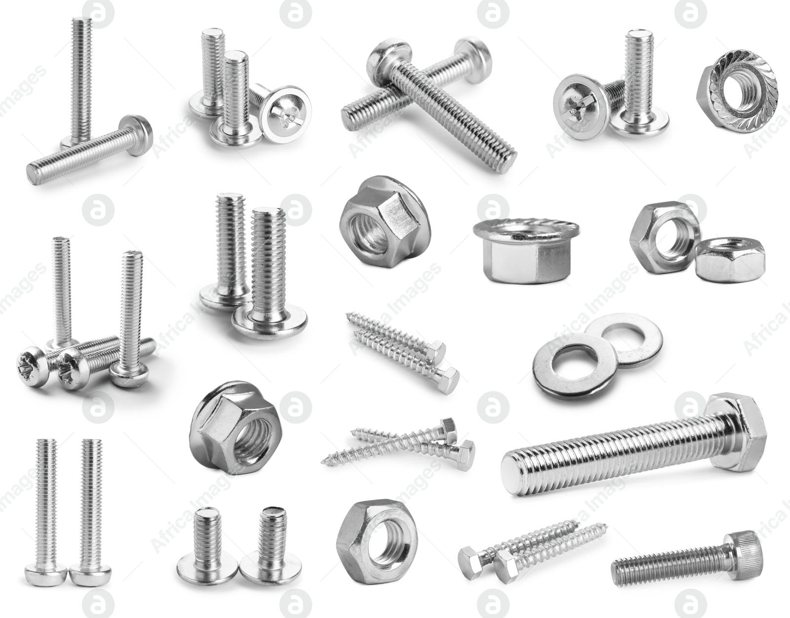 Image of Metal nuts, bolts and screws isolated on white, set