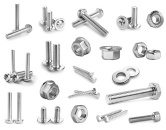 Image of Metal nuts, bolts and screws isolated on white, set