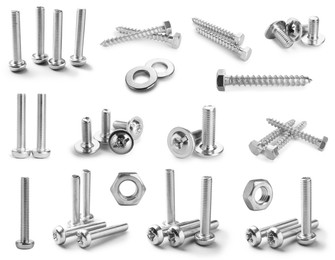 Image of Metal nuts, bolts and screws isolated on white, set