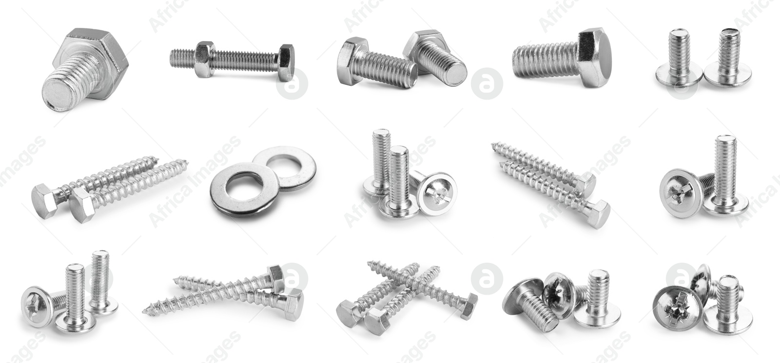 Image of Metal nuts, bolts and screws isolated on white, set